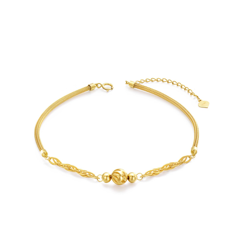 10K Gold Bead Single Mesh Link Chain Anklet-1