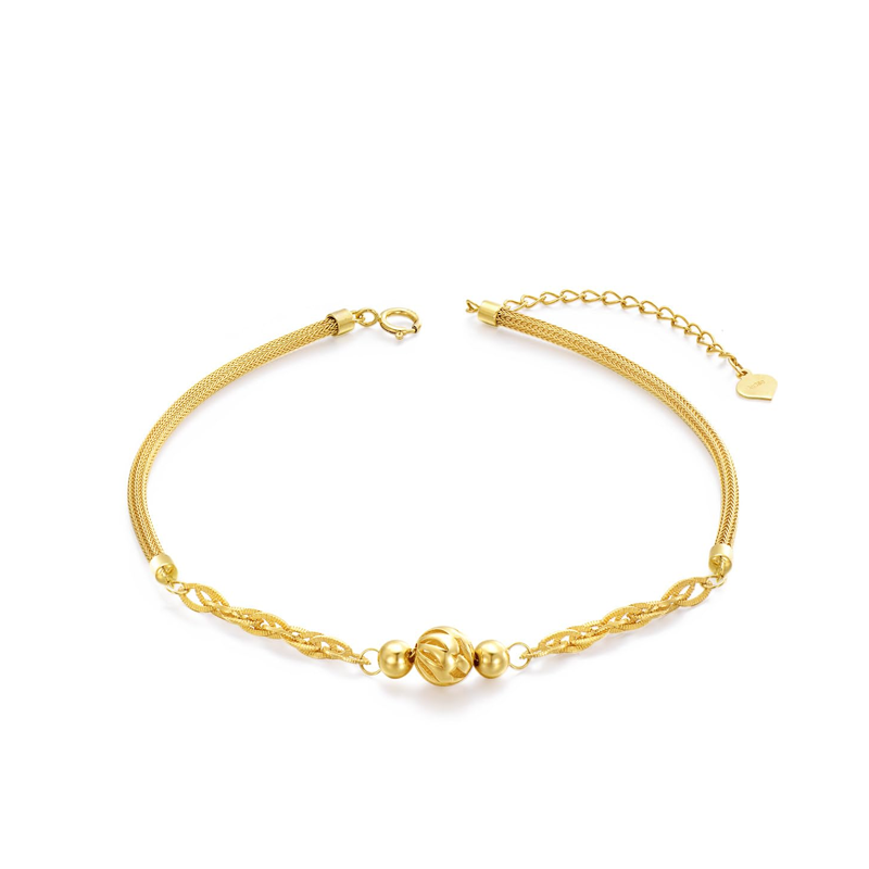 10K Gold Bead Single Mesh Link Chain Anklet-20