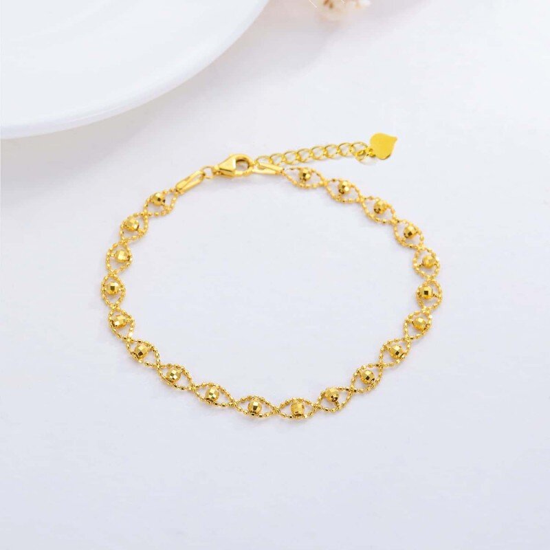 Tobillera de cadena sencilla de oro de 10 quilates con cuentas para mujer-3