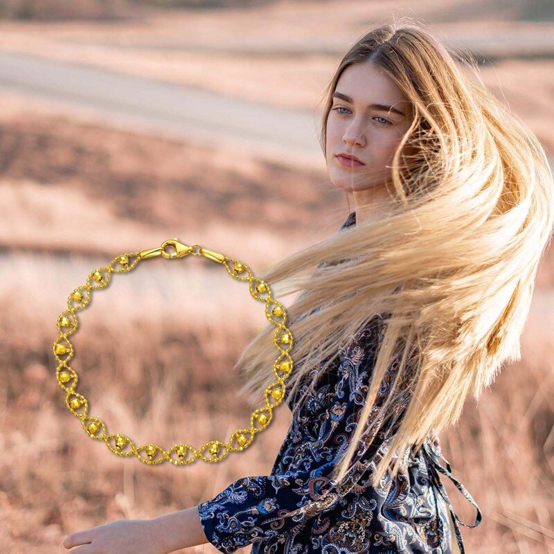 Tobillera de cadena sencilla de oro de 10 quilates con cuentas para mujer-4