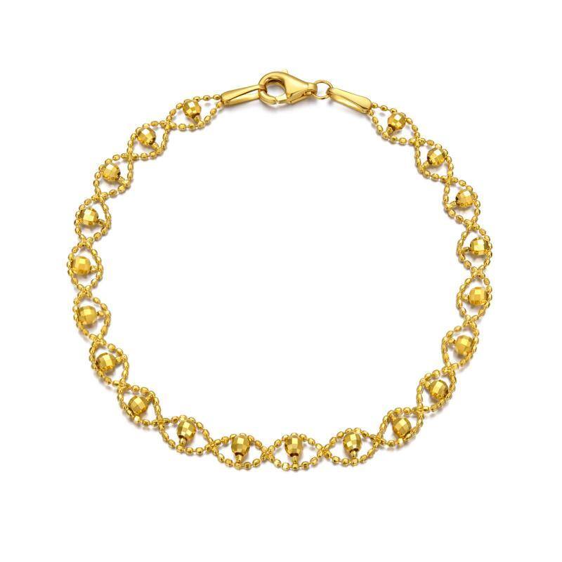 10K Gold Bead Station Chain Bracelet-1