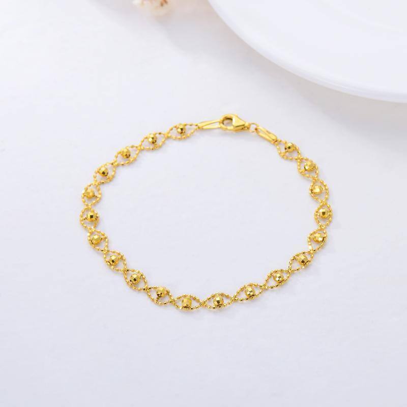 18K Gold Bead Station Chain Bracelet-3