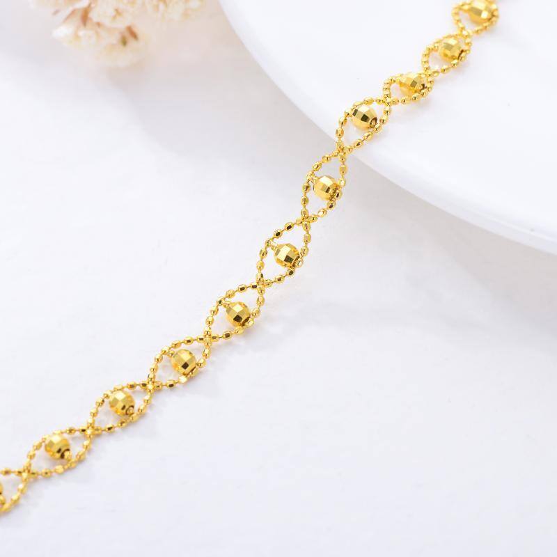 18K Gold Bead Station Chain Bracelet-4