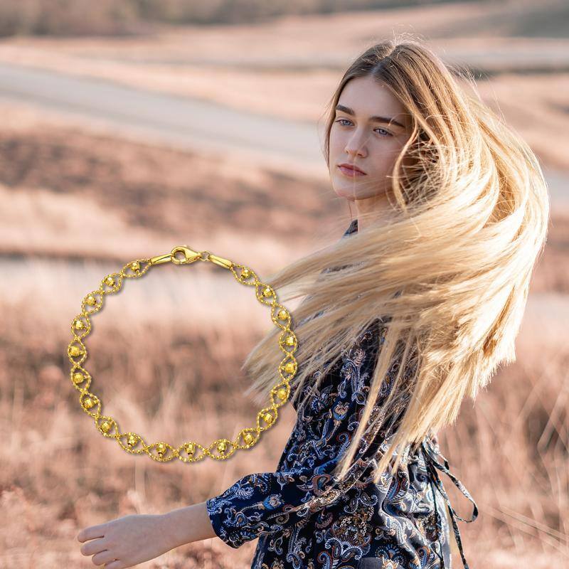 18K Gold Bead Station Chain Bracelet-5