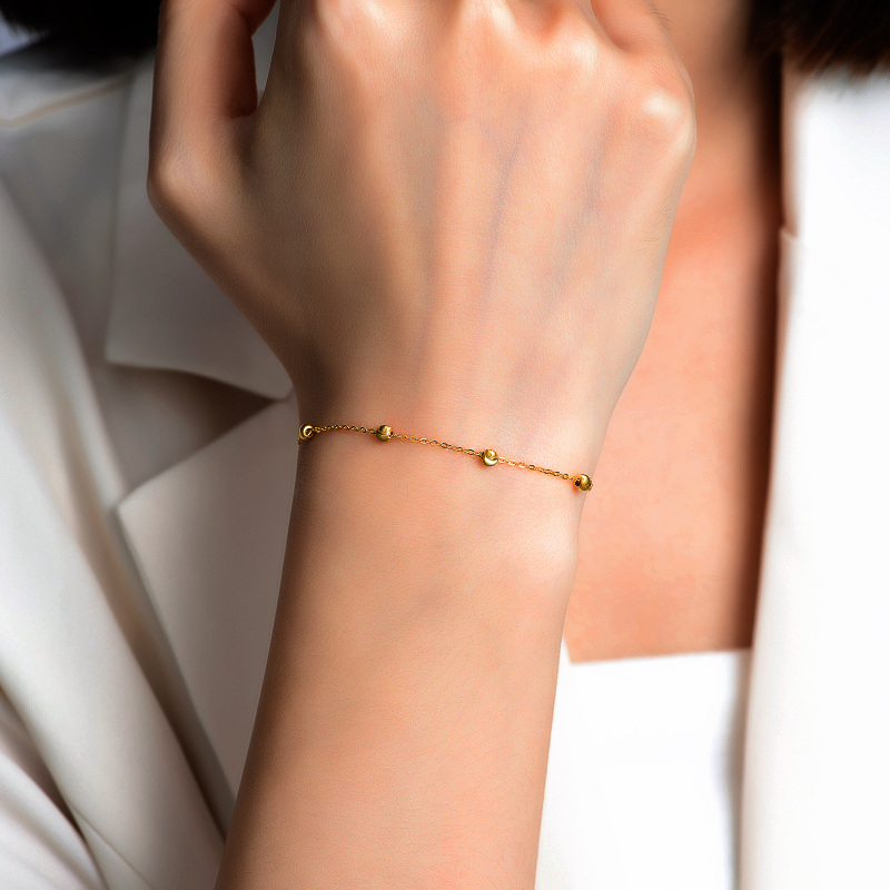 14K Gold Bead Station Chain Bracelet-2