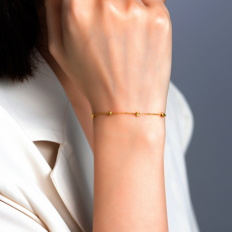 14K Gold Bead Station Chain Bracelet-3