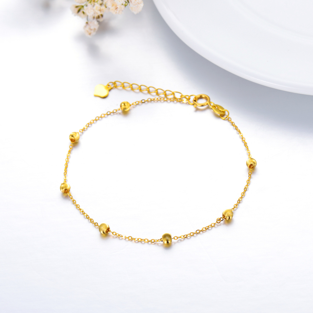 10K Gold Bead Station Chain Bracelet-5