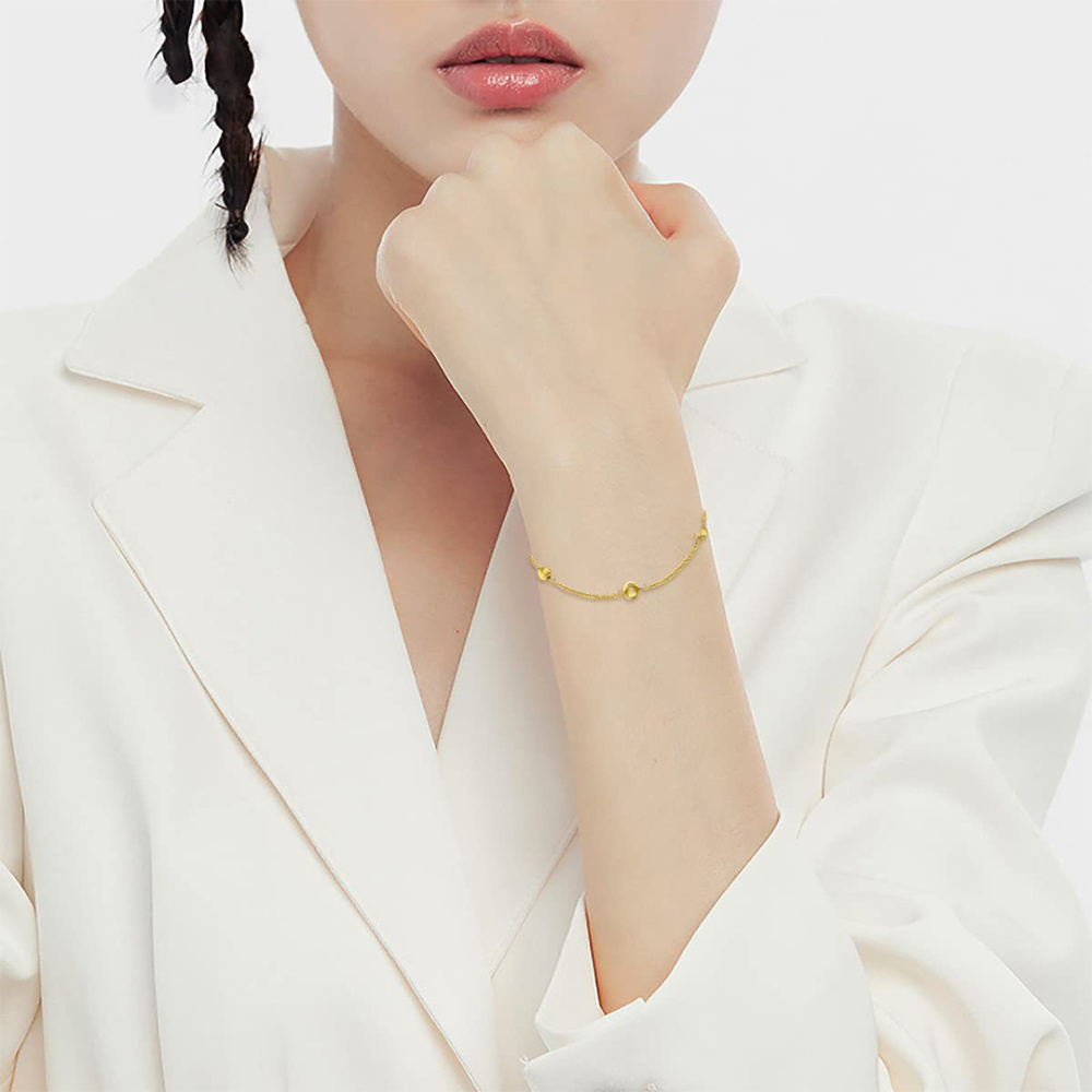 Pulsera de cadena con cuentas de oro de 18 quilates para mujer-2