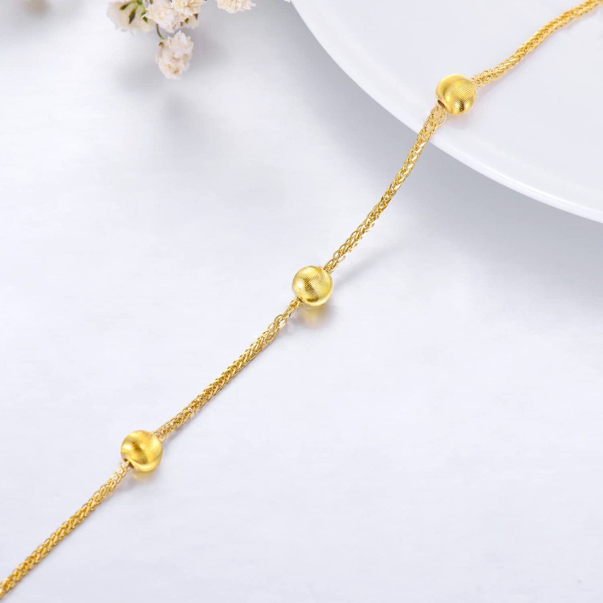 10K Gold Bead Bead Station Chain Bracelet For Women-4