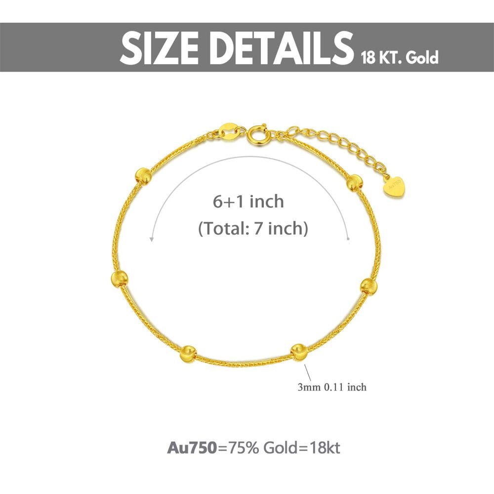 Pulsera de cadena con cuentas de oro de 18 quilates para mujer-5