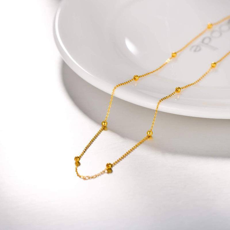 18K Gold Bead Station chain Necklace-3