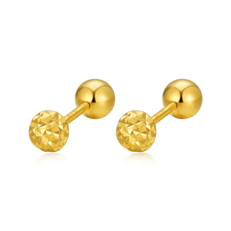 10K Gold Bead Stud Earrings-4