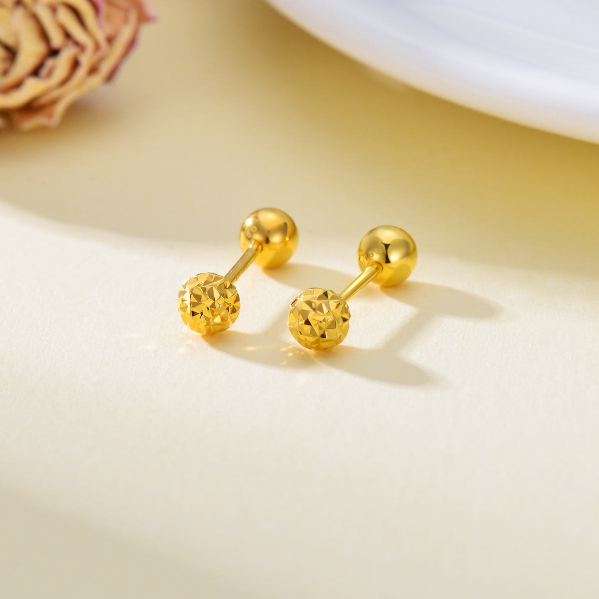 18K Gold Bead Stud Earrings-3