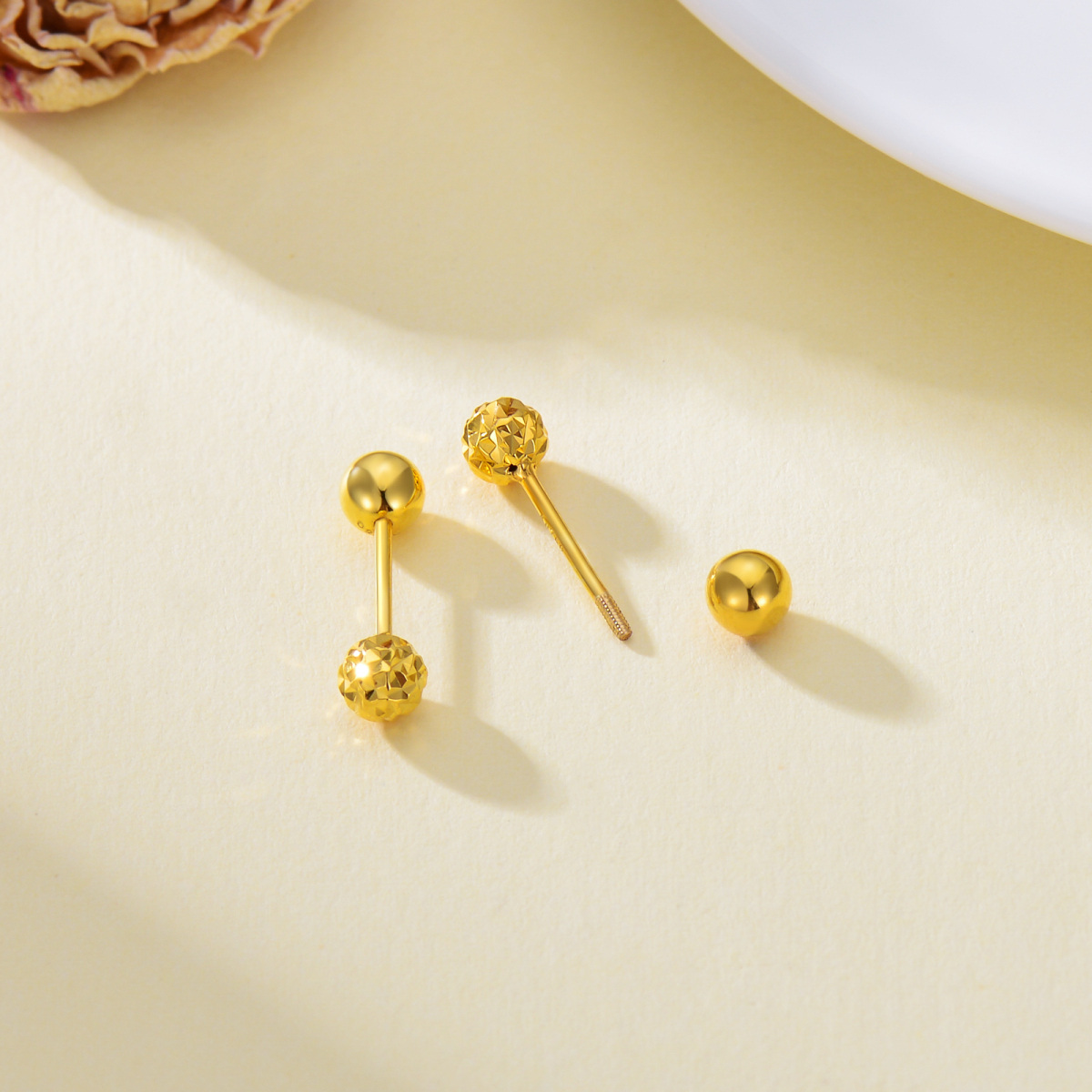 10K Gold Bead Stud Earrings-4