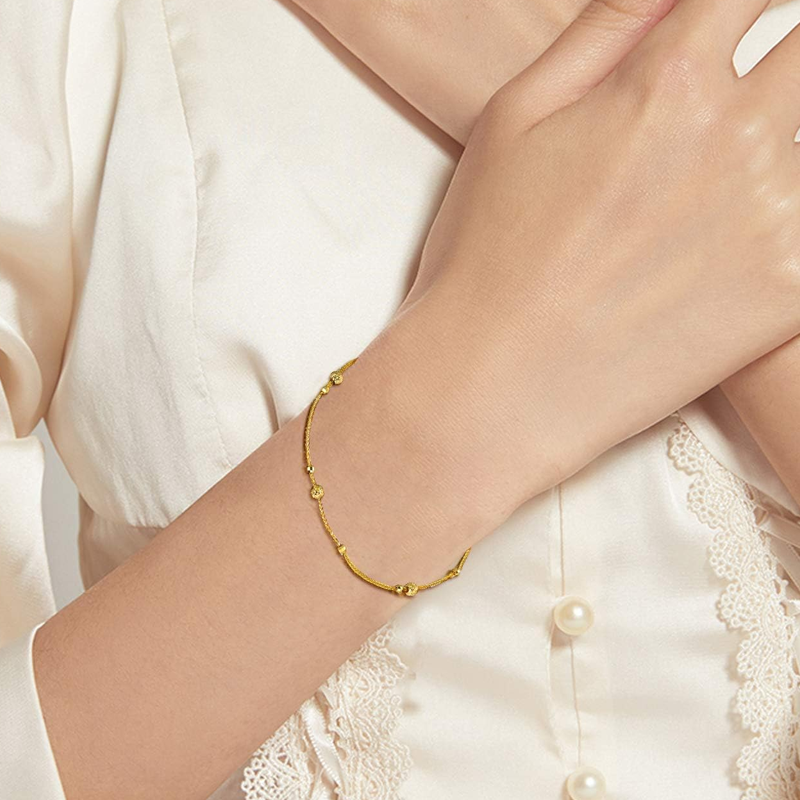 Pulsera de cuentas de oro de 18 quilates para mujer-2