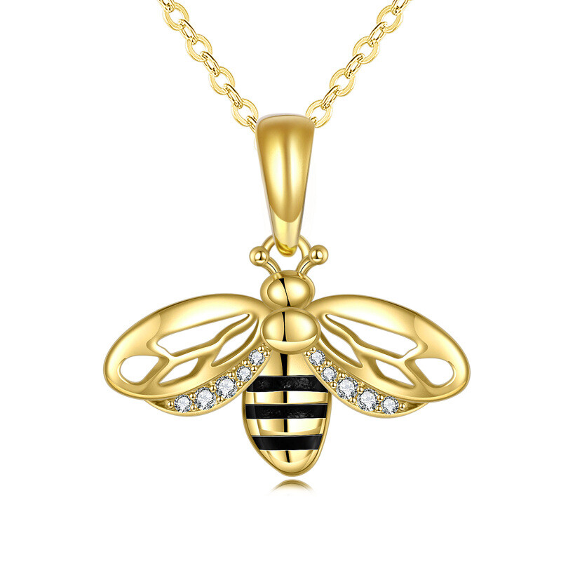 18K Gold Cubic Zirconia Bee Pendant Necklace-1