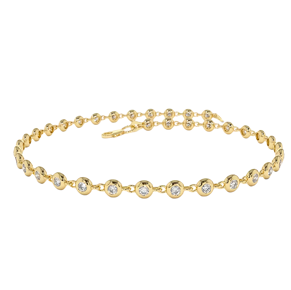 10K Gold Bezel Setting Diamond Tennis Chain Bracelet-1