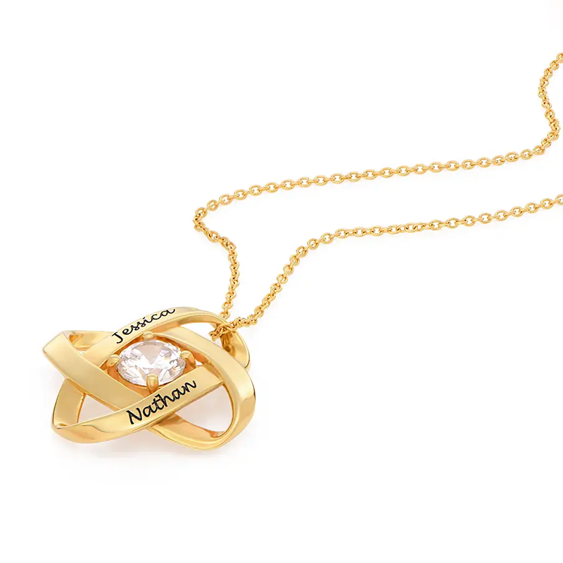 Gold Vermeil Birthstone & Personalized Engraving Pendant Necklace for Women-3