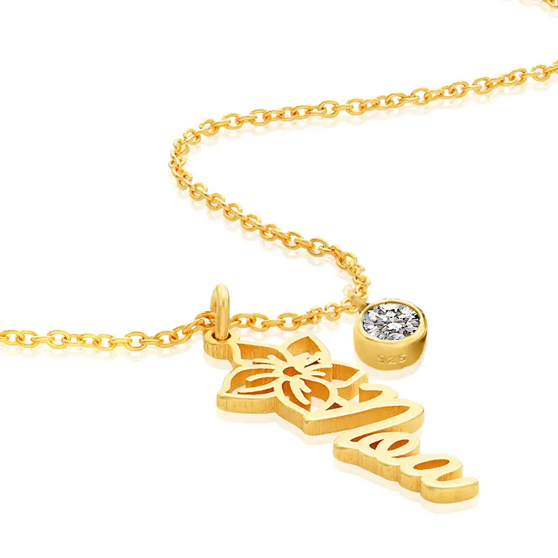 Gold Vermeil Birthstone & Personalized Engraving Wildflowers Necklace for Women-3