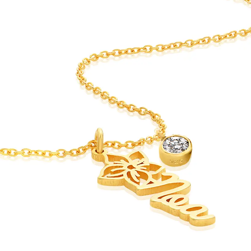 Gold Vermeil Birthstone & Personalized Engraving Wildflowers Necklace for Women-2