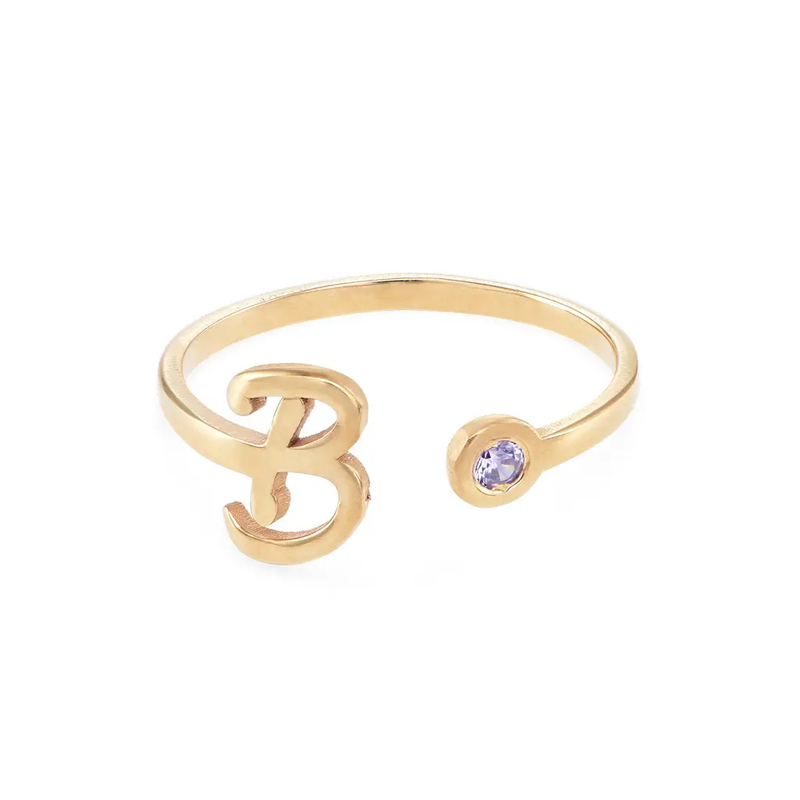 Bague ouverte personnalisée avec pierre de naissance en or vermeil pour femme-1