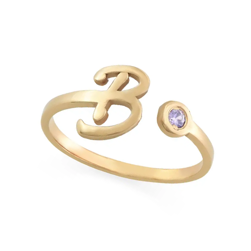 Bague ouverte personnalisée avec pierre de naissance en or vermeil pour femme-2