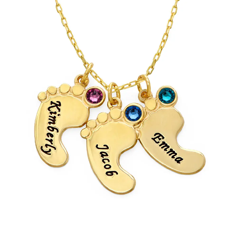 10K Gold Birthstone & Personalized Name Feet Necklace for Baby-1