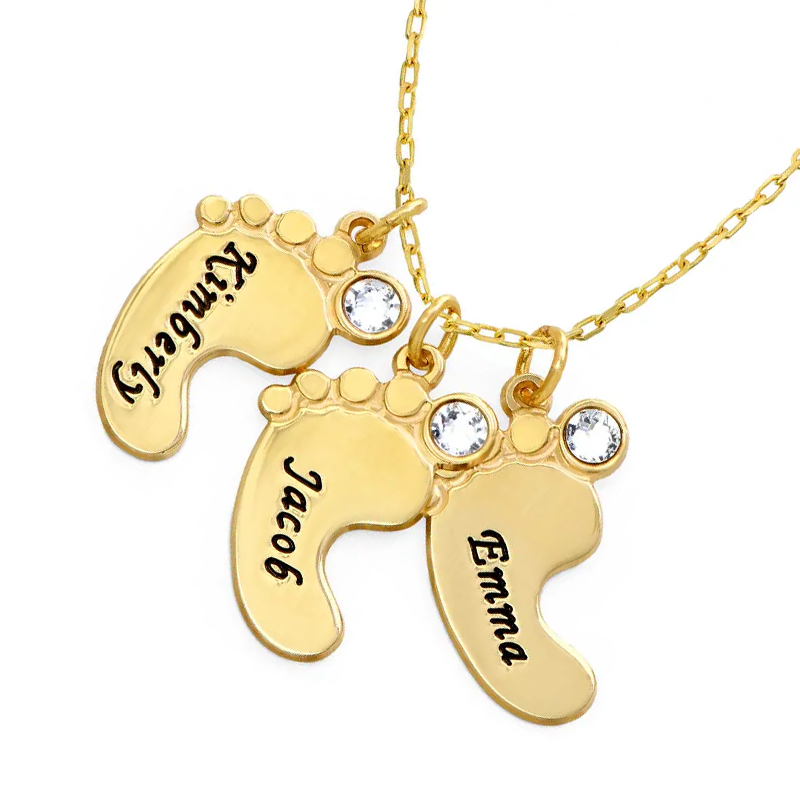 Gold Vermeil Birthstone & Personalized Name Feet Necklace for Baby-2