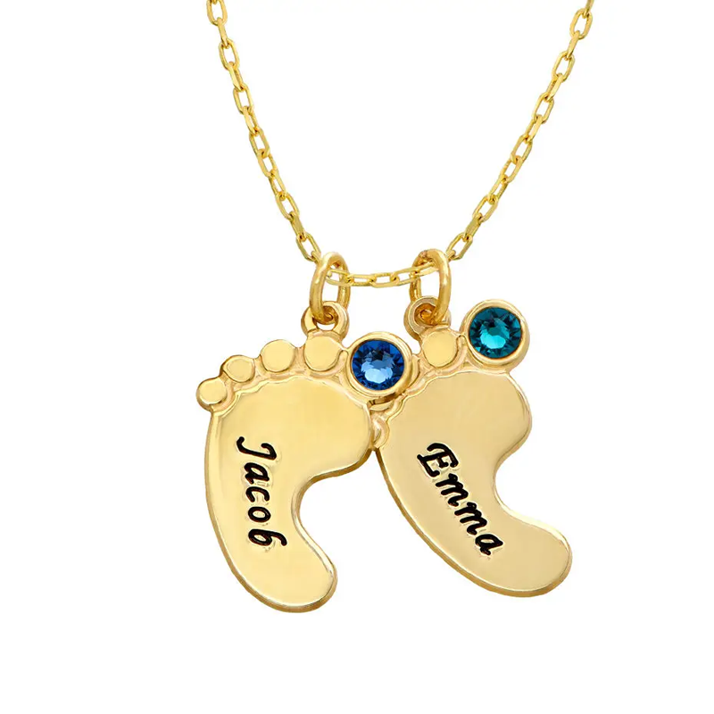 Gold Vermeil Birthstone & Personalized Name Feet Necklace for Baby-3