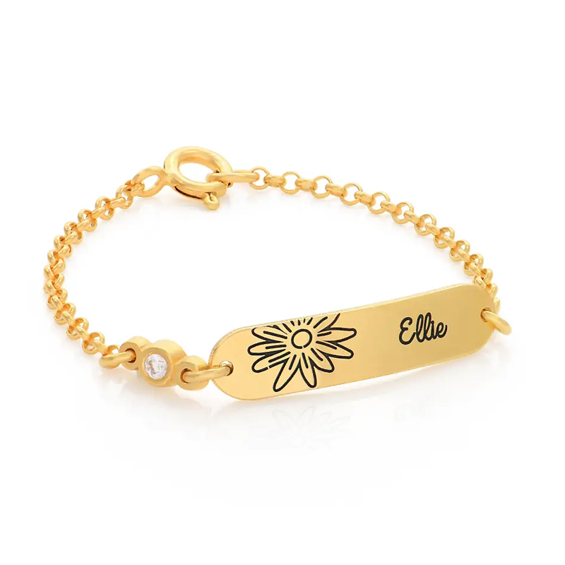 Gold Vermeil Birthstone & Personalized Name Identification Bracelet for Baby-1