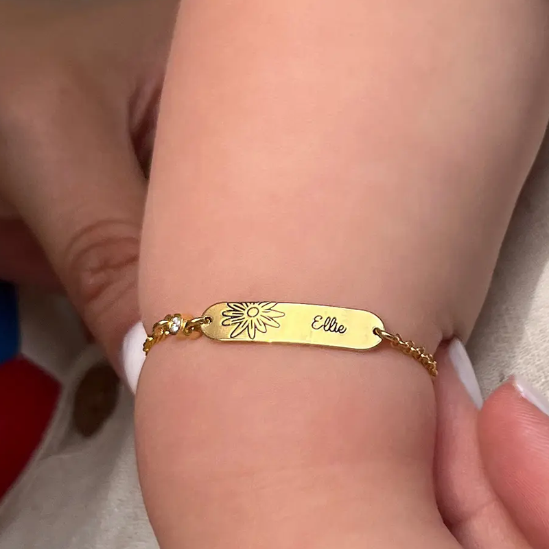 Gold Vermeil Birthstone & Personalized Name Identification Bracelet for Baby-2