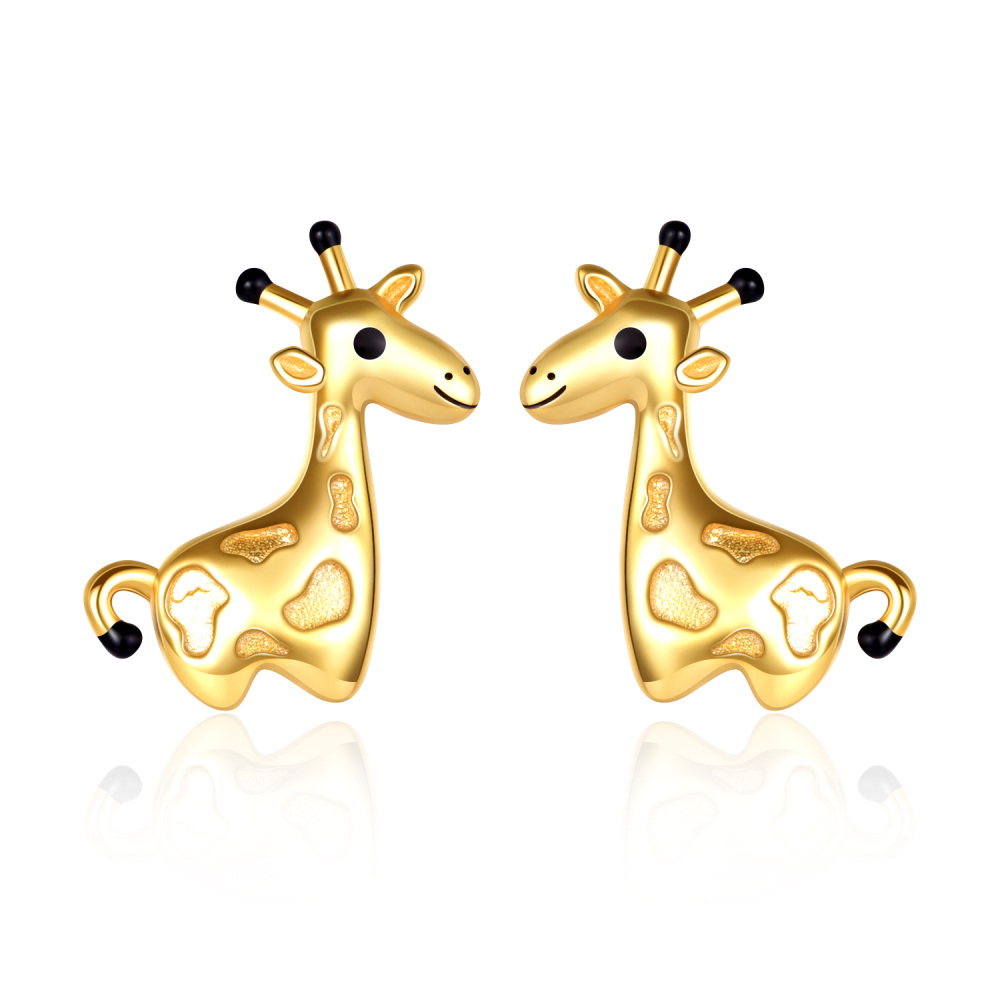 10K Gold & Black Giraffe Stud Earrings-1