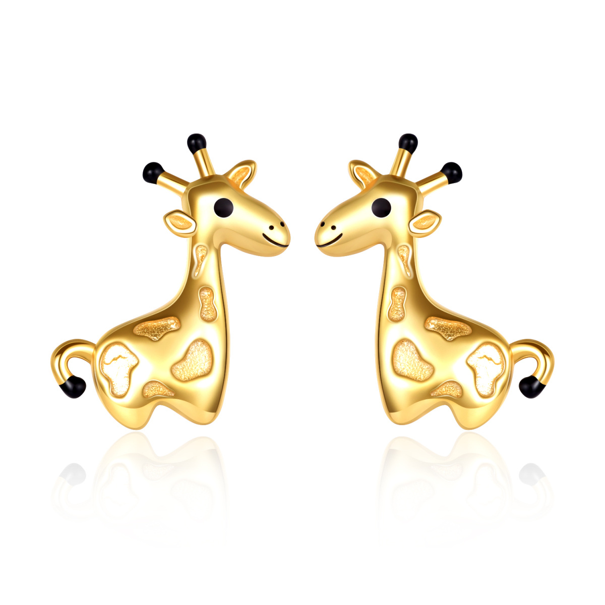 10K Gold & Black Giraffe Stud Earrings-1