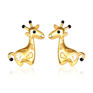 10K Gold & Black Giraffe Stud Earrings-1