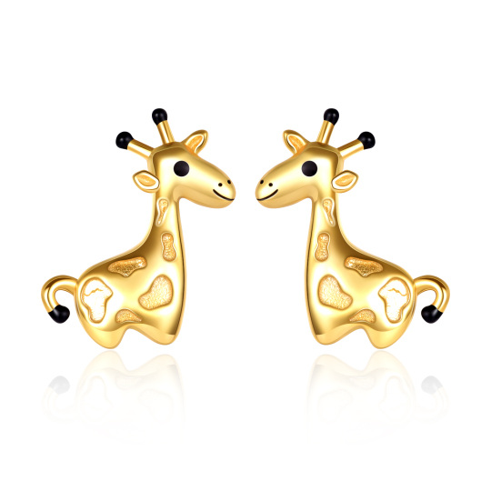 Boucles d'oreilles à tige en or 10 carats avec girafe noire