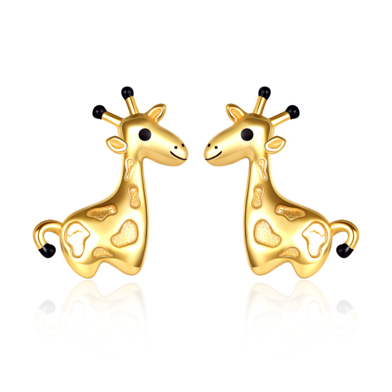 أقراط من الذهب عيار 14 قيراطًا على شكل زرافة سوداء-1