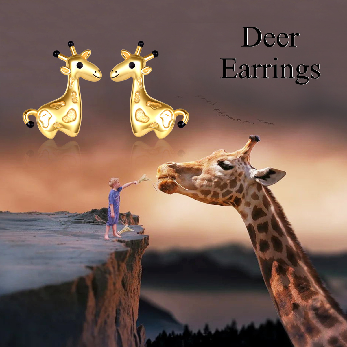 10K Gold & Black Giraffe Stud Earrings-5