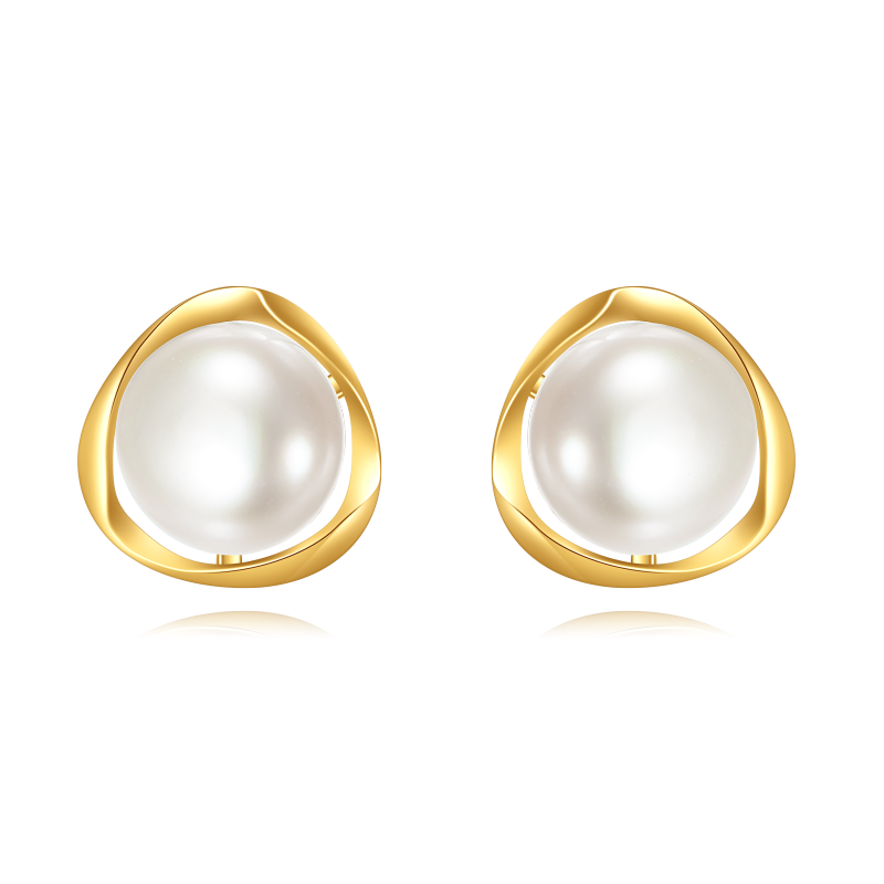 10K Gold Black Round Pearl Stud Earrings-14