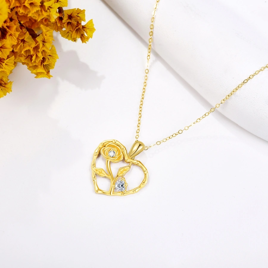 Gold Vermeil Cubic Zirconia Bone & Rose Heart Necklace for Women-4