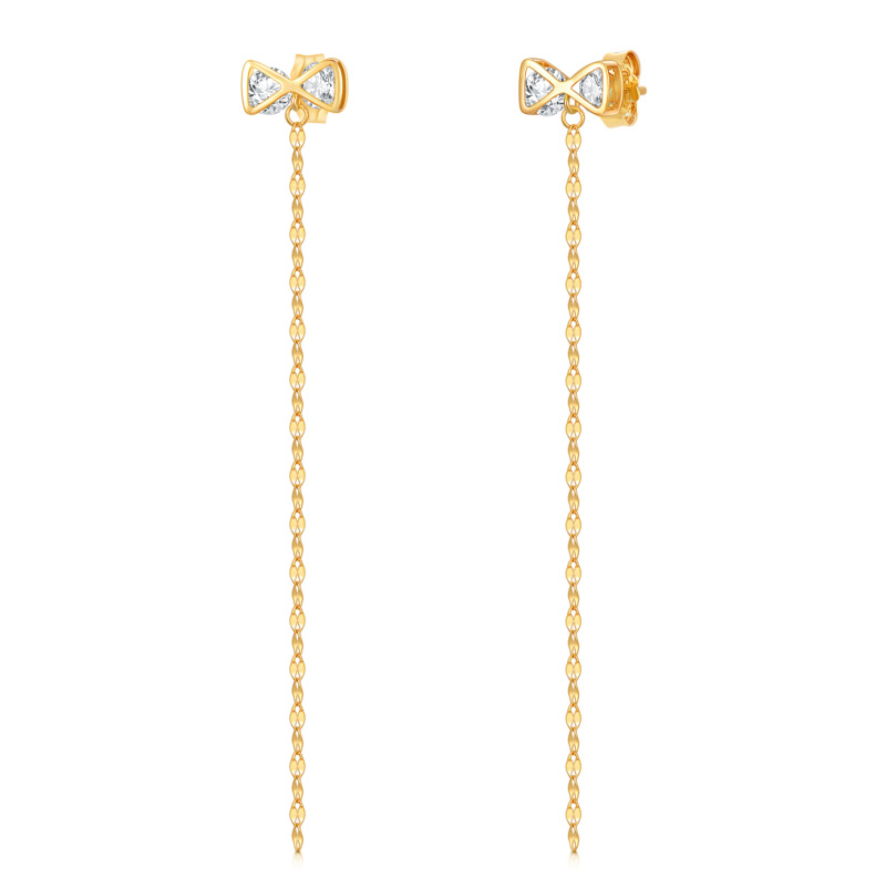 10K Gold Cubic Zirconia Bow Drop Earrings-17