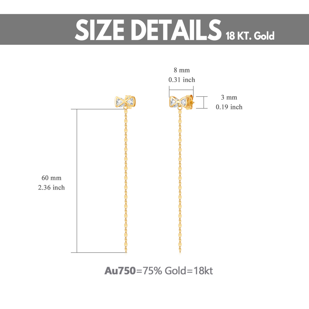 Boucles d'oreilles pendantes en forme de nœud en or 18 carats et zircone cubique-5