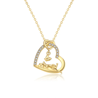 Gold Vermeil Cubic Zirconia Butterfly Cat & Heart Necklace for Women-7