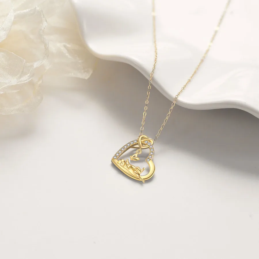 Gold Vermeil Cubic Zirconia Butterfly Cat & Heart Necklace for Women-3