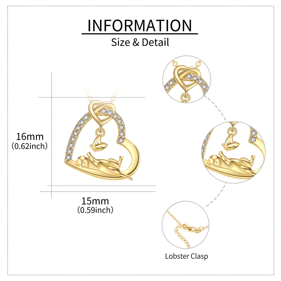 10K Gold Cubic Zirconia Butterfly Cat & Heart Necklace for Women-5