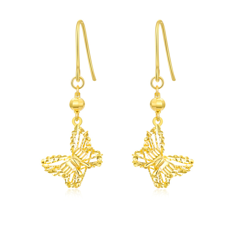10K Gold Butterfly Drop Earrings-5