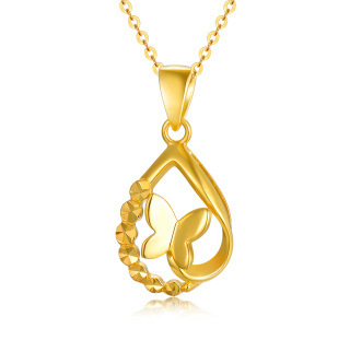 18K Gold Butterfly & Drop Shape Pendant Necklace-1