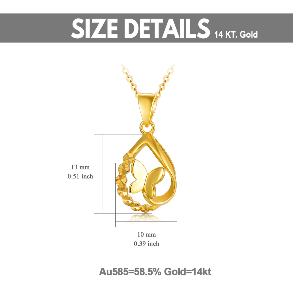 18K Gold Butterfly & Drop Shape Pendant Necklace-5