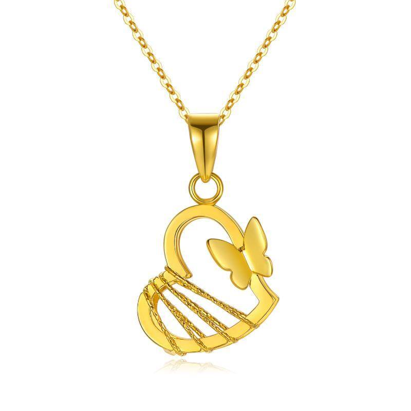 10K Gold Butterfly & Heart Pendant Necklace-1