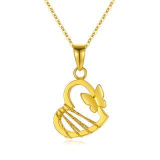 10K Gold Butterfly & Heart Pendant Necklace-57