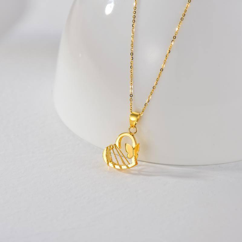 10K Gold Butterfly & Heart Pendant Necklace-4